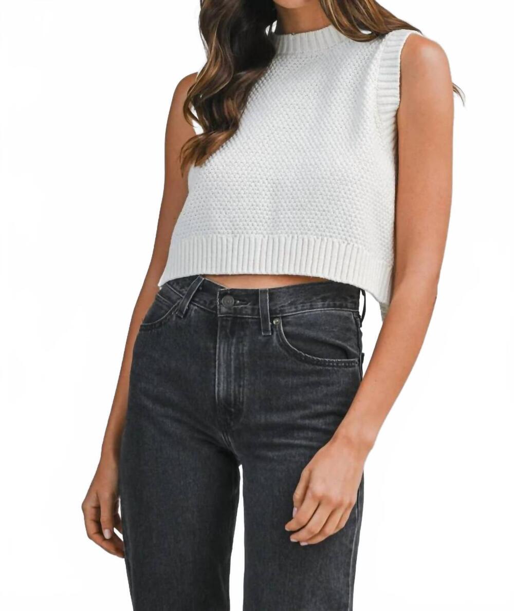 NEW MABLE knit sleeveless crop top with open back tie in off white
